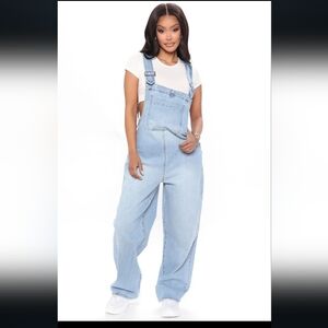 All Over It Slouchy Overalls - Light Blue Wash